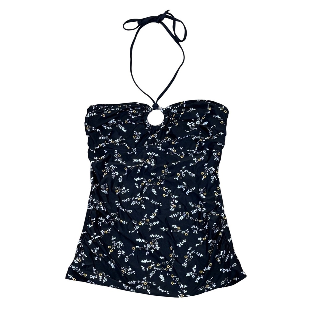Michael‎ Kors Tankini Top Womens XS Black Floral Halter O-Ring